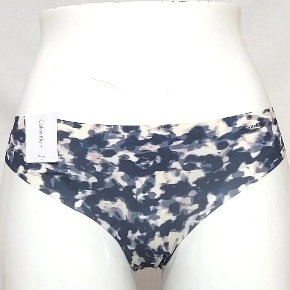 MEDIUM Calvin‎ Klein D3507 Seamless Laser Cut Microfiber Thong Gray Multi NWTNe
